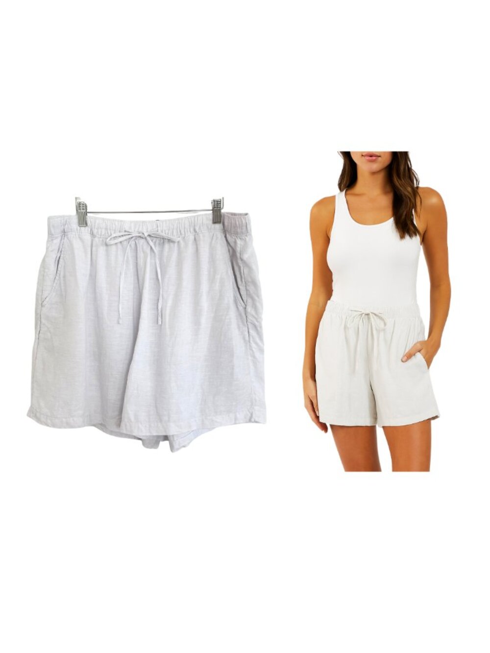 Tahari Shorts Women 1X White Linen Pockets Elastic Waist Lightweight